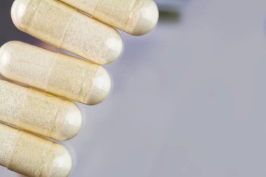 Glucosamine kapsül, gıda ek hapları, üstten görünüm, görüntüyü.