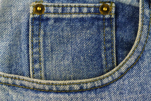 Bolso frontal de jeans azul, fundo textura denim — Fotografia de Stock