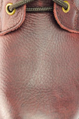 Kahverengi deri botun yakın plan görüntüsü, kopyalama alanı için deri arkaplan