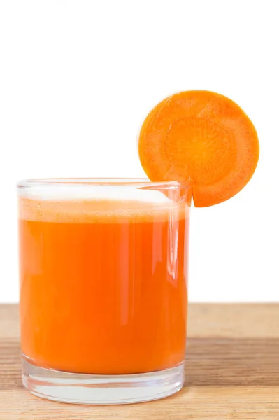 Fresh Carrot Juice Glass Wooden Table White Background — Stock Photo, Image