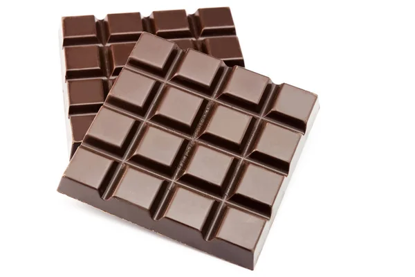 Deux Tablettes Chocolat Noir Amer Isolées Sur Fond Blanc — Photo