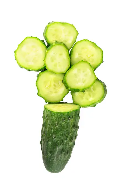 Cucumber Slices Isolated White Background Top View Close — 스톡 사진