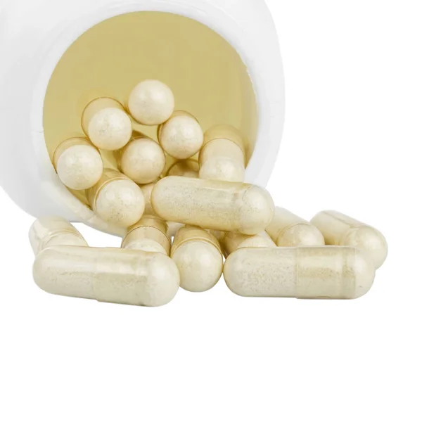 Capsules Glucosamine Chondroïtine Pilules Supplément Sain Récipient Blanc Isolé Sur — Photo