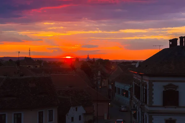 Superbe Paysage Coucher Soleil Sur Ancienne Ville Européenne Sibiu Roumanie — Photo