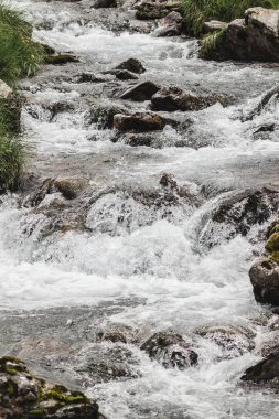 Romanya 'nın Karpatlar kentindeki Fagaras dağlarındaki doğa manzarası ve su akıntısı.