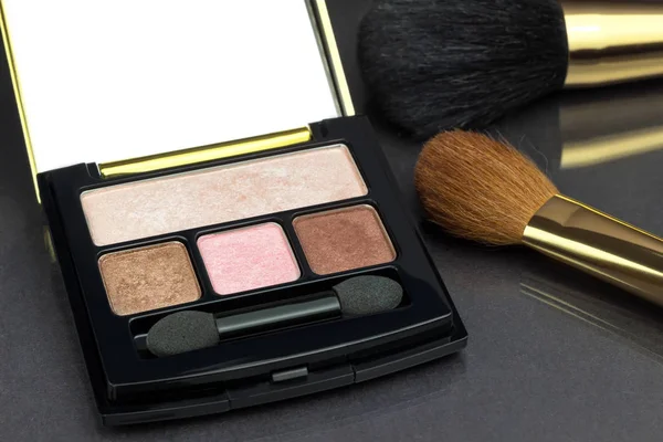 Paleta Sombra Ojos Color Marrón Beige Rosa Con Estuche Pinceles — Foto de Stock