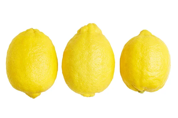 Tre Gula Mogen Citron Frukt Isolerad Vit Bakgrund Ovanifrån — Stockfoto