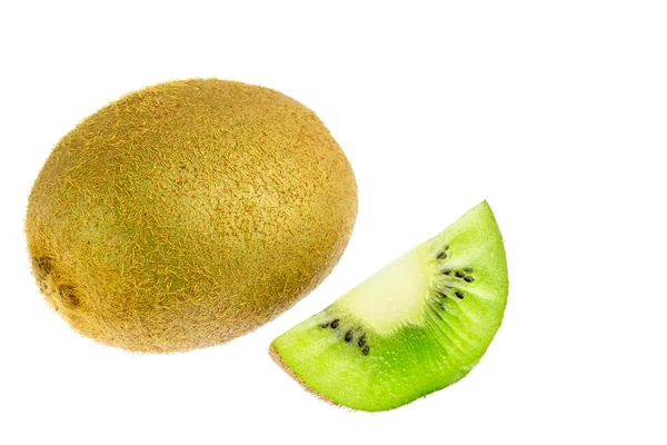 Uma Fruta Kiwi Inteira Fatia Isolada Fundo Branco — Fotografia de Stock