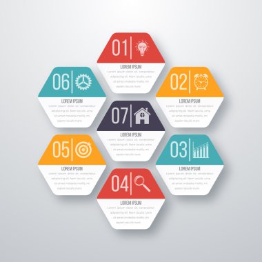 Vektör çizim infographics yedi altıgenler