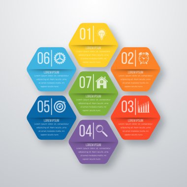 Vektör çizim infographics yedi altıgenler