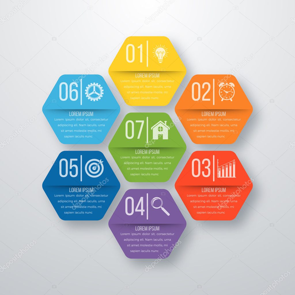 Vector illustration infographics seven hexagons