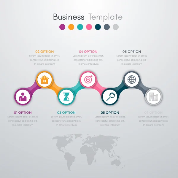 Timeline infografica sette opzioni — Vettoriale Stock