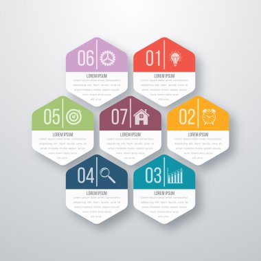 Vektör çizim infographics yedi altıgenler