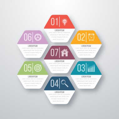 Vektör çizim infographics yedi altıgenler