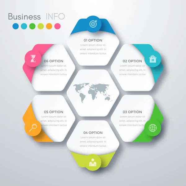 Illustration vectorielle infographie six options — Image vectorielle