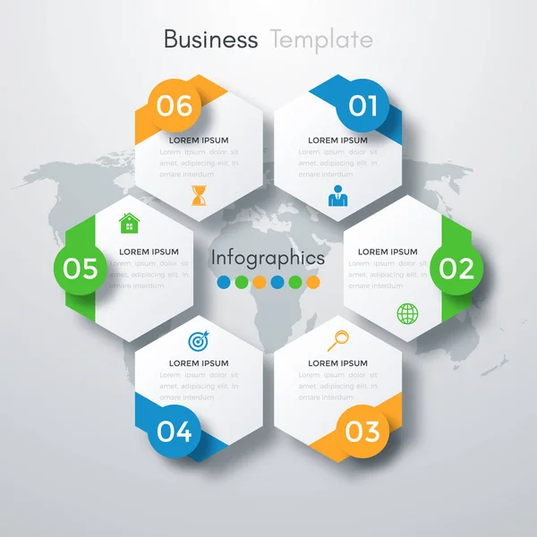 Infografías de ilustración vectorial seis opciones — Vector de stock