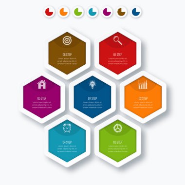 Vektör çizim infographics yedi altıgenler