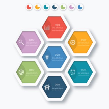Vektör çizim infographics yedi altıgenler