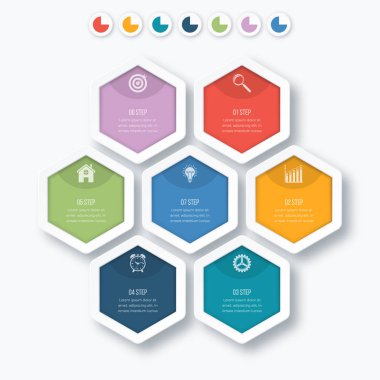 Vektör çizim infographics yedi altıgenler