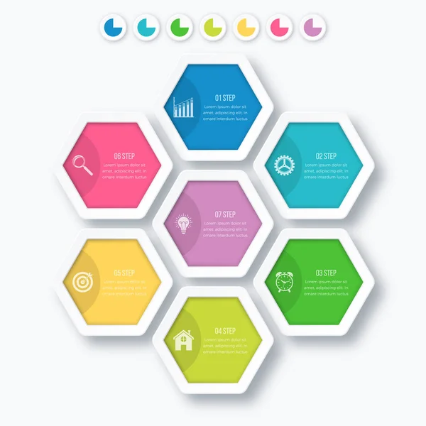 Illustrazione vettoriale infografica sette esagoni — Vettoriale Stock