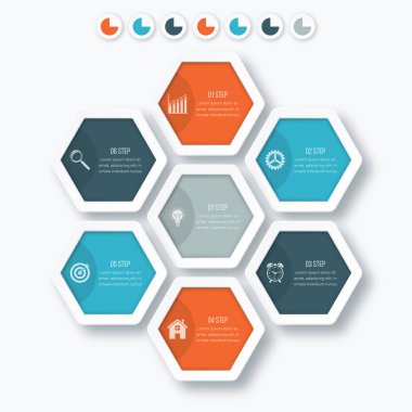 Vektör çizim infographics yedi altıgenler