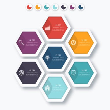 Vektör çizim infographics yedi altıgenler