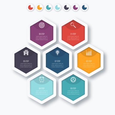 Vektör çizim infographics yedi altıgenler