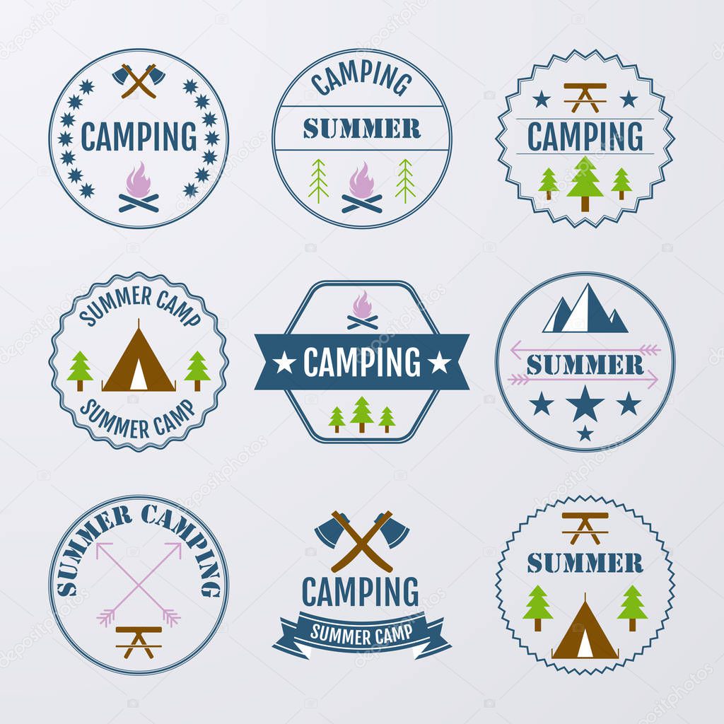 Vector illustration set of logos on the theme of camping.