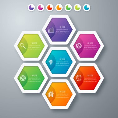 Vektör çizim infographics yedi altıgenler