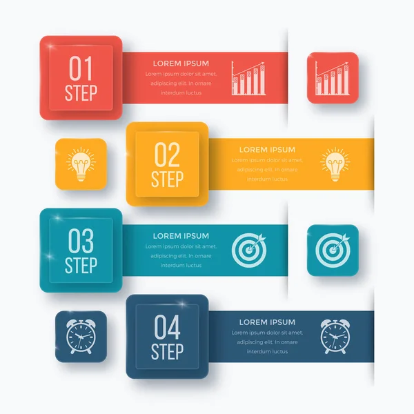 Infográficos modelo quatro opções com quadrado — Vetor de Stock