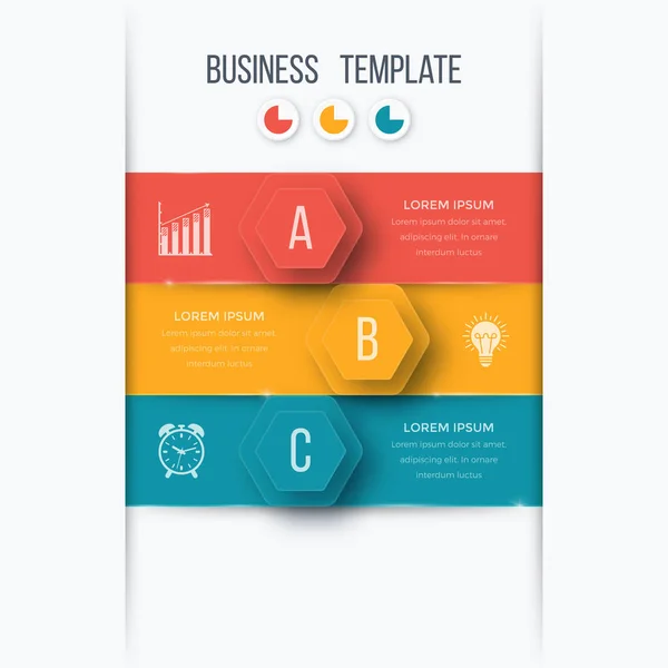 Infographics sjabloon 3 opties met zeshoek — Stockvector