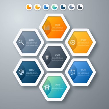 Vektör çizim infographics yedi altıgenler