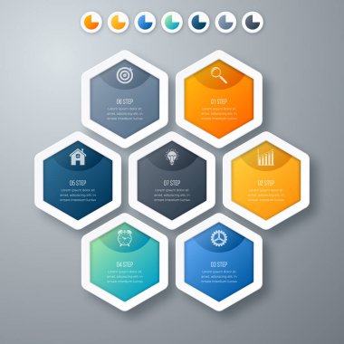 Vektör çizim infographics yedi altıgenler