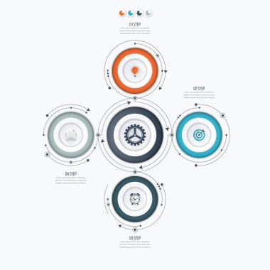 Infographics şablon dört daire seçenekleriyle