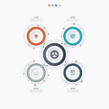 Infographics şablon dört daire seçenekleriyle