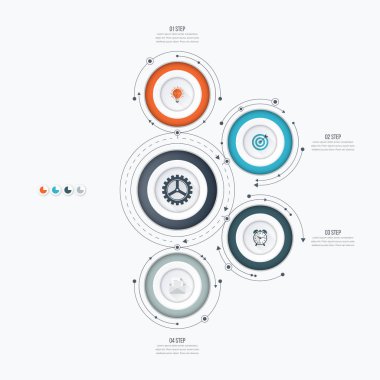 Infographics şablon dört daire seçenekleriyle