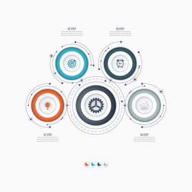 Infographics şablon dört daire seçenekleriyle