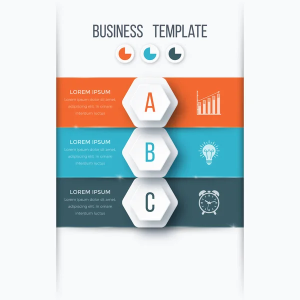 Plantilla de infografía 3 opciones con hexágono — Vector de stock