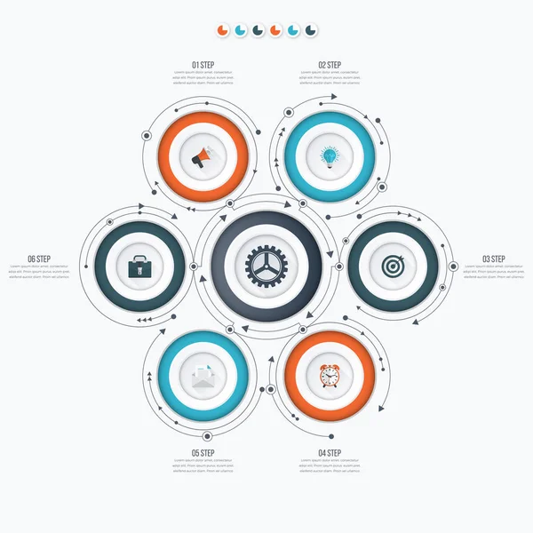 동그라미 Infographics 템플릿 6 옵션 — 스톡 벡터