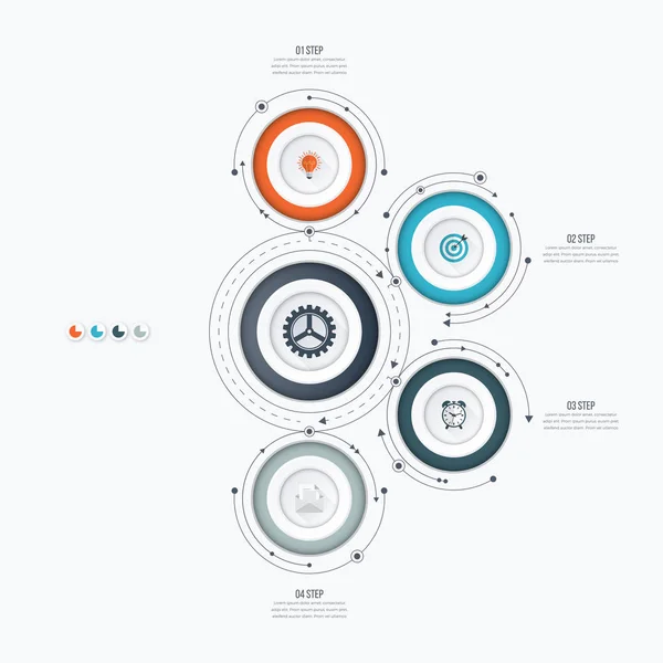 Modèle d'infographie quatre options avec cercle — Image vectorielle