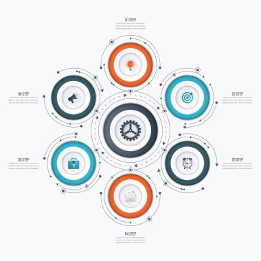 Infographics Şablon 6 daire seçenekleriyle