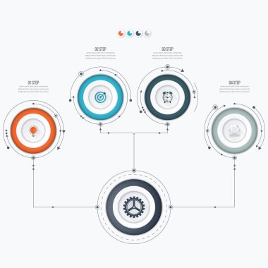 Infographics şablon dört daire seçenekleriyle