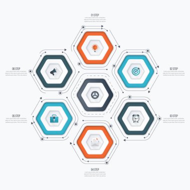 Infographics Şablon 6 seçenekleri ile altıgen