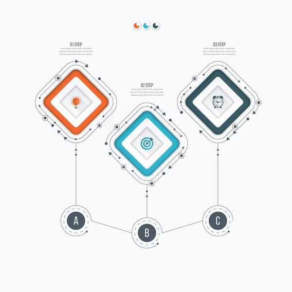 Modèle d'infographie 3 options avec carré — Image vectorielle