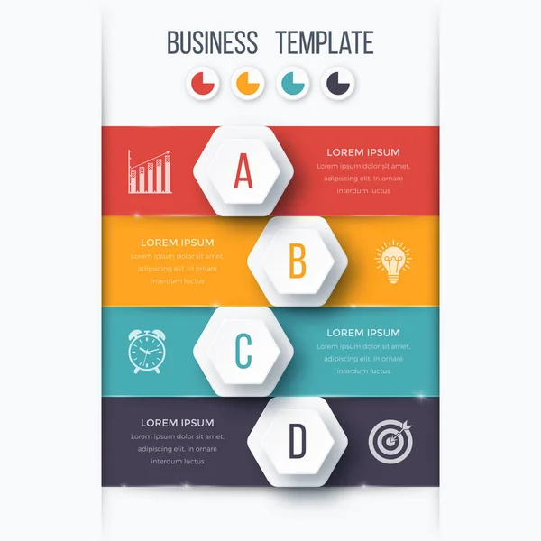 Modèle d'infographie quatre options avec hexagone — Image vectorielle