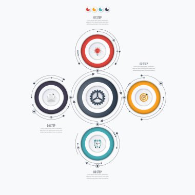 Infographics şablon dört daire seçenekleriyle