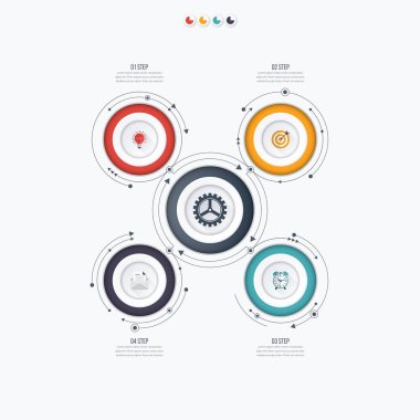 Infographics şablon dört daire seçenekleriyle