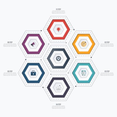 Infographics Şablon 6 seçenekleri ile altıgen