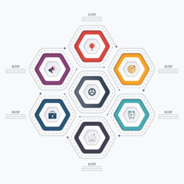 Infographics Şablon 6 seçenekleri ile altıgen