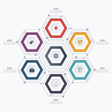 Infographics Şablon 6 seçenekleri ile altıgen